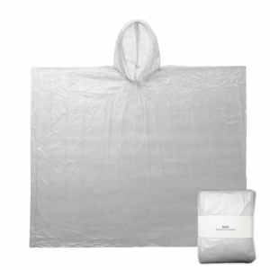 Weißer Recycling-Regenponcho mit Verpackung aus Recyclingpapier
