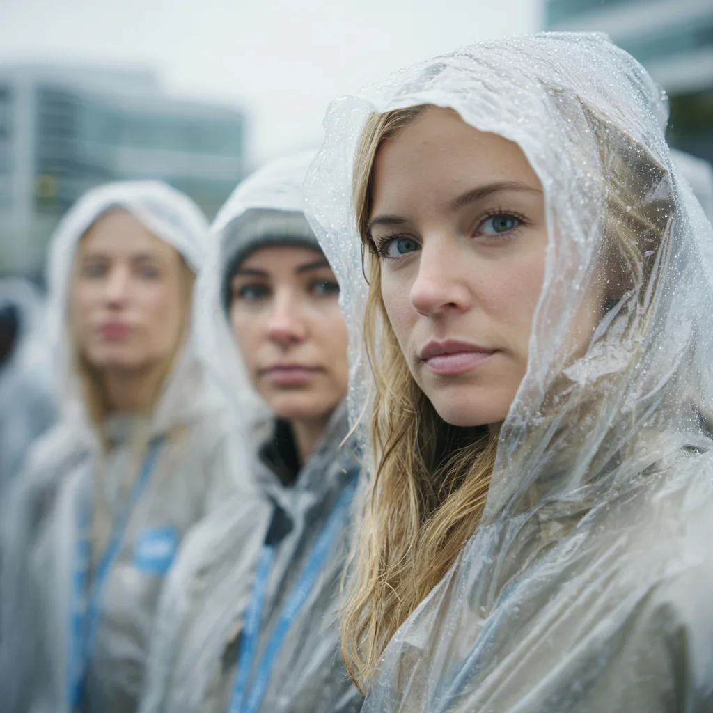 Umweltfreundliche Regenponchos mit Logo bei einem Business-Event im Einsatz